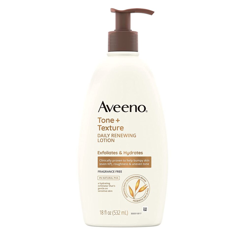 Aveeno Tone + Texture Daily Renewing Body Lotion With Prebiotic Oat, Gently Exfoliates & Hydrates Sensitive Skin, Clinically Proven to Help Bumpy,...