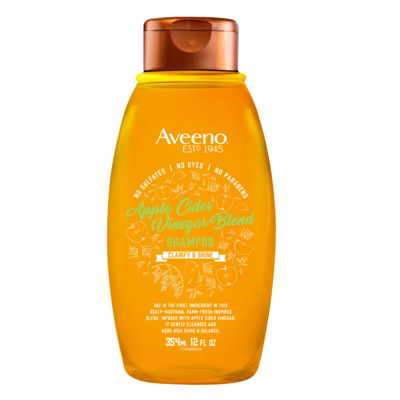 Aveeno Apple Cider Vinegar Sulfate-Free Shampoo for Balance & High Shine, Daily Clarifying & Soothing Scalp Shampoo for Oily or Dull Hair, Paraben...